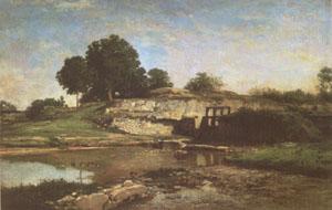 Charles-Francois Daubigny The Flood-Gate at Optevoz (mk05) France oil painting art